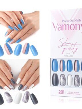 Vamony Press on Nails  60 Pcs Short Coffin Shapes Fake Nails  Press-on Nails Kit
